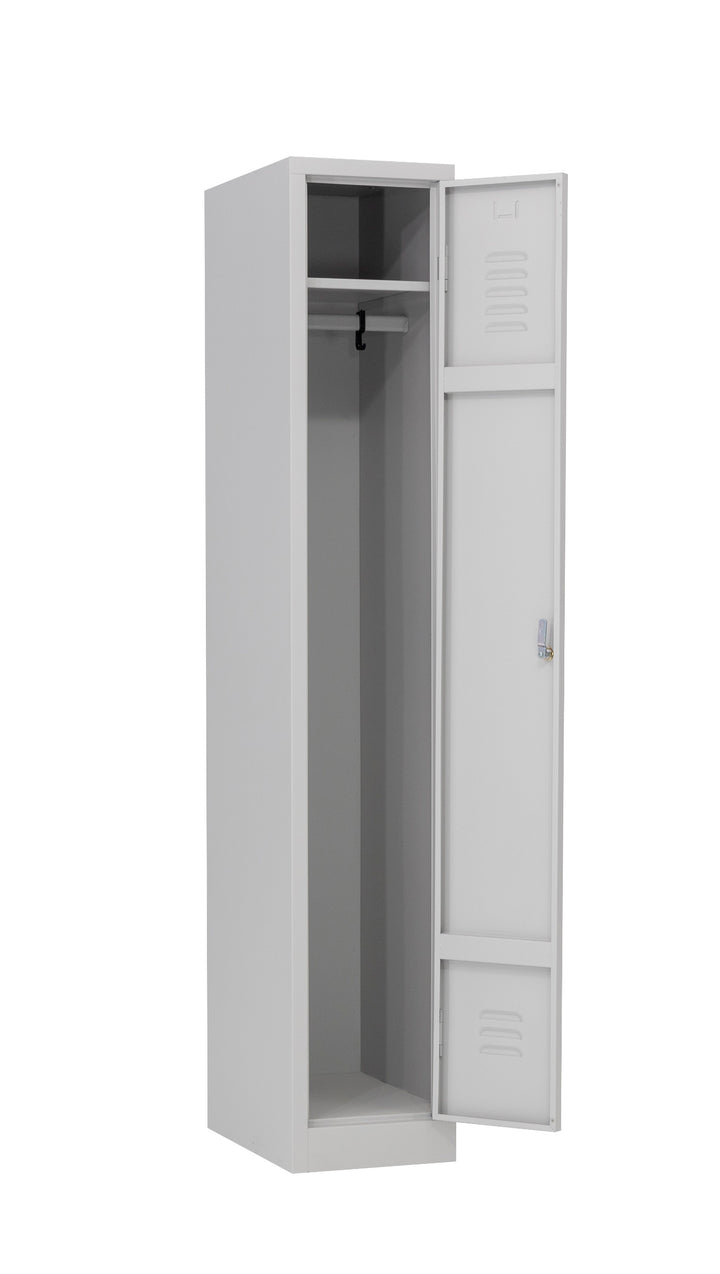 Garderobenschrank 1-türig, Abteilbreite 30 cm ganze Türen, 180 cm x 30 cm x 50 cm / grau RAL 7035