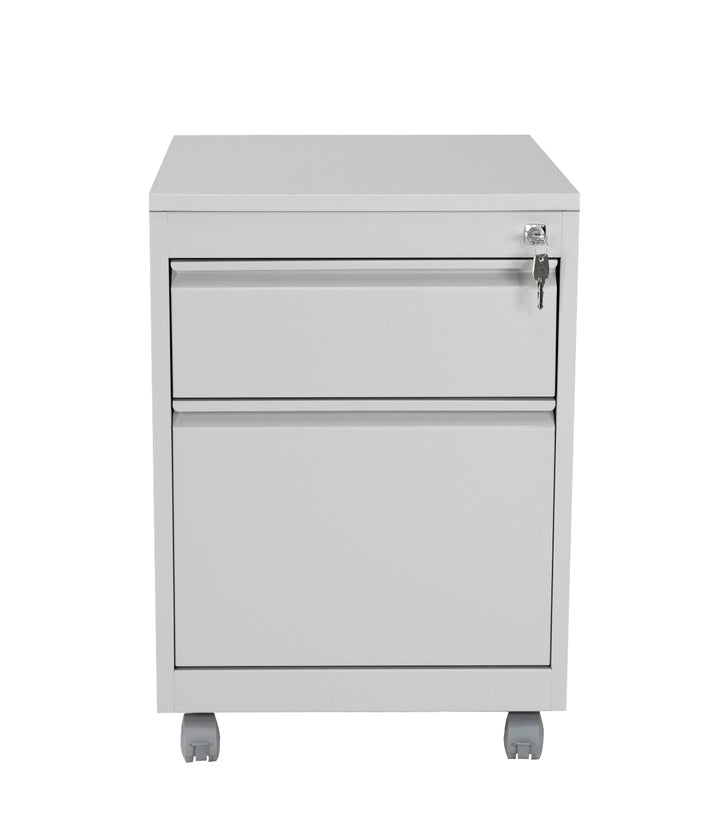 Furni24 Rollcontainer Metall, Mobiler Aktenschrank Büroschrank mit 2 Schubladen Bürocontainer, abschließbares und verstellbares Hängeregister, vormontiert, Büro, Home Office Grau RAL 7035