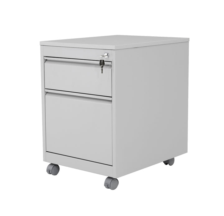 Furni24 Rollcontainer Metall, Mobiler Aktenschrank Büroschrank mit 2 Schubladen Bürocontainer, abschließbares und verstellbares Hängeregister, vormontiert, Büro, Home Office Grau RAL 7035