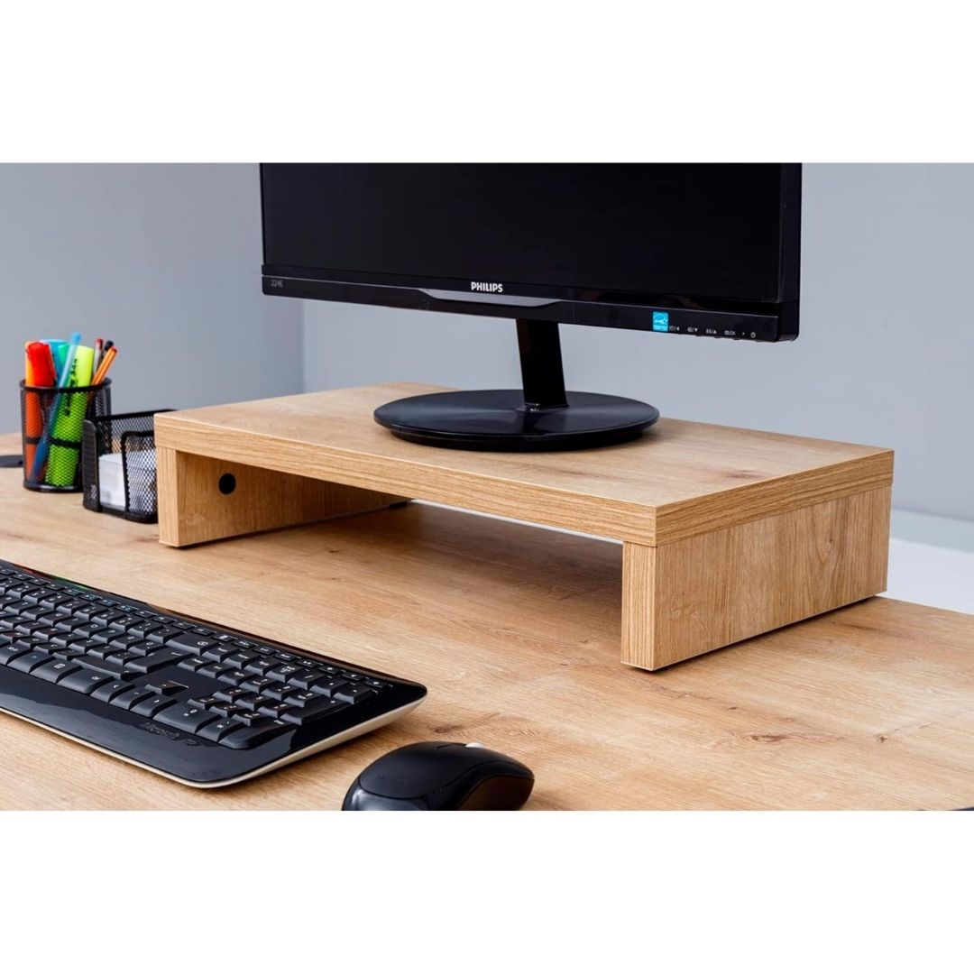 Monitorständer Holz, Erhöhungständer (50x27x10,5h, Saphir Eiche Dekor)