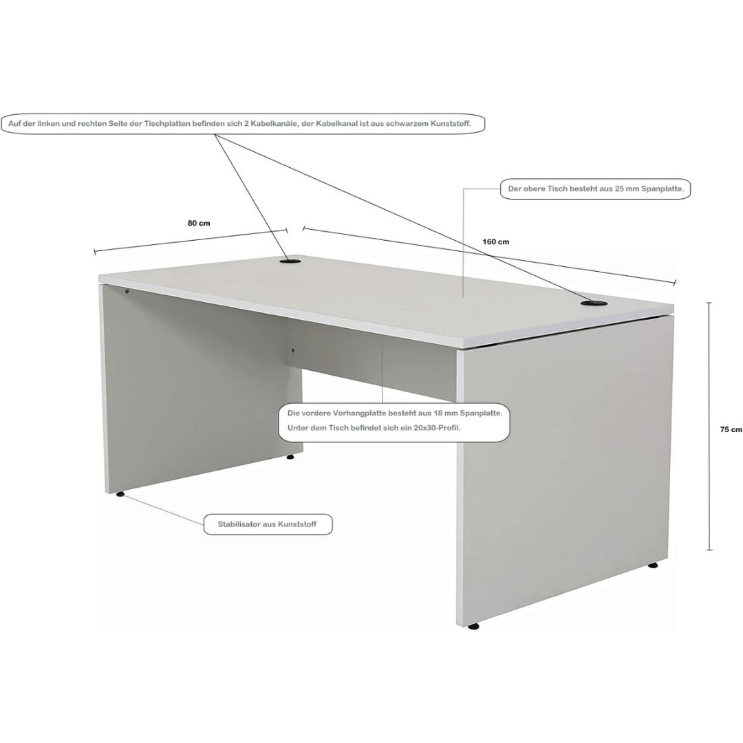 Schreibtisch Nuvi, 160 cm x 80 cm x 75 cm, grau Dekor inkl. Monitorständer