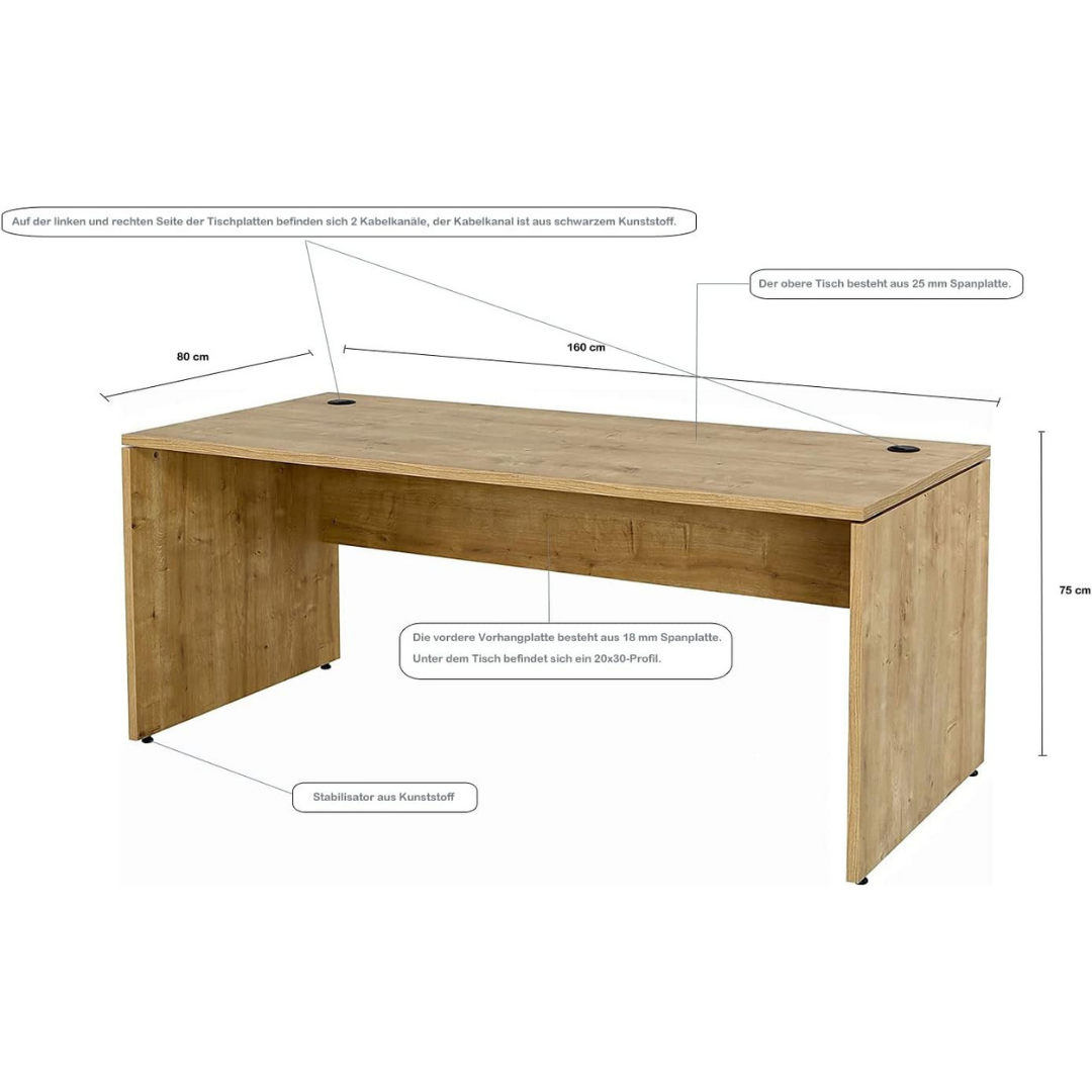 Schreibtisch Nuvi, 160 cm x 80 cm x 75 cm, Saphir Eiche Dekor