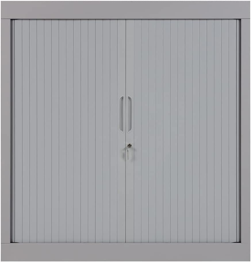 Furni24 Rolladenschrank, Aktenschrank, Metall Rollladen, 2 Einlegeböden, Grau, 105 cm x 100 cm x 45 cm