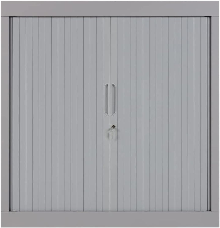 Furni24 Rolladenschrank, Aktenschrank, Metall Rollladen, 2 Einlegeböden, Grau, 105 cm x 100 cm x 45 cm