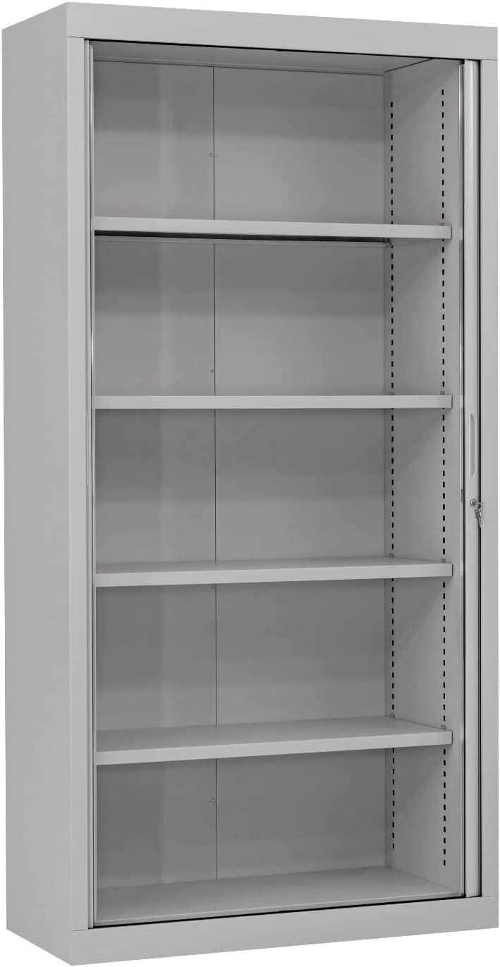 Furni24 Rolladenschrank, Aktenschrank, Metall Rollladen, 4 Einlegeböden, Grau, 200 cm x 100 cm x 45 cm