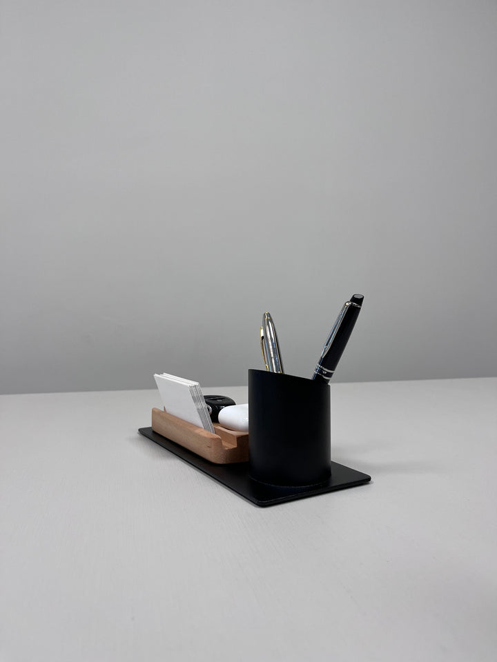 Desk Organizer Stifthalter, Telefonständer (10x10x25 cm, Schwarz)