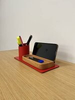 Desk Organizer Stifthalter, Telefonständer (10x10x25 cm, Rot)