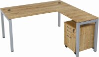 Schreibtisch Tetra, 160 cm, inkl. Anbau rechts o. links montierbar, Saphir Eiche Dekor/silber RAL 9006 inkl. Kabelkanal