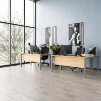 Schreibtisch Tetra, 160 cm, inkl. Anbau rechts o. links montierbar, Saphir Eiche Dekor/silber RAL 9006 inkl. Kabelkanal