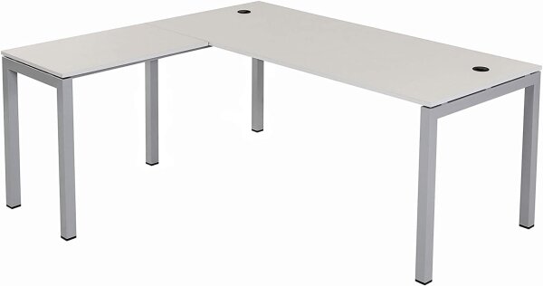 Schreibtisch Tetra, 160 cm, inkl. Anbau rechts o. links montierbar, grau Dekor/silber RAL 9006 inkl. Kabelkanal