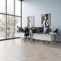 Schreibtisch Tetra, 160 cm, inkl. Anbau rechts o. links montierbar, grau Dekor/silber RAL 9006 inkl. Kabelkanal