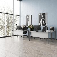 Schreibtisch Tetra, 180 cm, inkl. Anbau rechts o. links montierbar, grau Dekor/silber RAL 9006 inkl. Kabelkanal