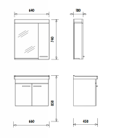 Badmöbel Set 2, 65 cm Waschbecken weiß inkl. Wassermischer, Unterschrank, LED-Spiegelschrank, 190 cm Hochschrank