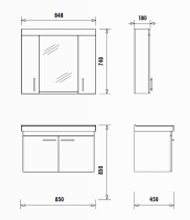 Badmöbel Set 2, 85 cm Waschbecken weiß inkl. Wassermischer, Unterschrank, LED-Spiegelschrank, 190 cm Hochschrank