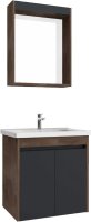 Badmöbel Set 1, anthrazit, 60 cm Waschbecken inkl. Wassermischer, Unterschrank, LED-Spiegelschrank