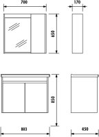 Badmöbel Set 2, anthrazit, 80 cm Waschbecken inkl. Wassermischer, Unterschrank, LED-Spiegelschrank, 145 cm Hochschrank