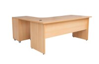 Winkelschreibtisch Dona, Holzfuß, Buche Dekor, 180 cm x 120 cm x 74 cm,  inkl. Beistellcontainer, rechts gewinkelt