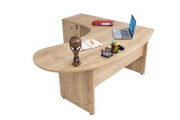 Winkelschreibtisch "Gela", Holzfuß, Saphir Eiche Dekor, 180x120 x74 cm, inkl. Beistellcontainer, links gewinkelt