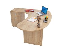 Winkelschreibtisch "Gela", Holzfuß, Saphir Eiche Dekor, 180x120 x74 cm, inkl. Beistellcontainer, links gewinkelt