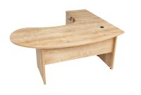 Winkelschreibtisch "Gela", Holzfuß, Saphir Eiche Dekor, 180x120 x74 cm, inkl. Beistellcontainer, links gewinkelt