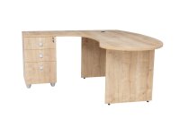 Winkelschreibtisch "Gela", Holzfuß, Saphir Eiche Dekor, 180x120 x74 cm, inkl. Beistellcontainer, links gewinkelt