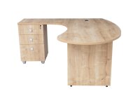 Winkelschreibtisch "Gela", Holzfuß, Saphir Eiche Dekor, 180x120 x74 cm, inkl. Beistellcontainer, links gewinkelt