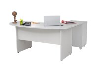 Winkelschreibtisch "Gela", Holzfuß, grau Dekor, 180 cm x 120 cm x 74 cm, inkl. Beistellcontainer, links gewinkelt