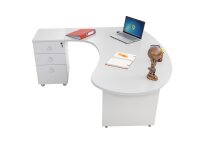 Winkelschreibtisch "Gela", Holzfuß, grau Dekor, 180 cm x 120 cm x 74 cm, inkl. Beistellcontainer, links gewinkelt