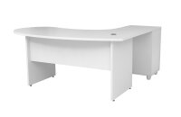 Winkelschreibtisch "Gela", Holzfuß, grau Dekor, 180 cm x 120 cm x 74 cm, inkl. Beistellcontainer, links gewinkelt