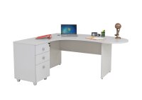 Winkelschreibtisch "Gela", Holzfuß, grau Dekor, 180 cm x 120 cm x 74 cm, inkl. Beistellcontainer, links gewinkelt