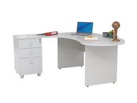 Winkelschreibtisch "Gela", Holzfuß, grau Dekor, 180 cm x 120 cm x 74 cm, inkl. Beistellcontainer, links gewinkelt