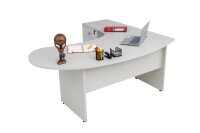 Winkelschreibtisch "Gela", Holzfuß, grau Dekor, 180 cm x 120 cm x 74 cm, inkl. Beistellcontainer, links gewinkelt