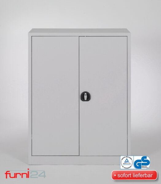 Furni24 Aktenschrank, fertig montiert, 100x80x38cm, Stahlflügeltürschrank Materialschrank, Abschließbarer Spind, Aktenschrank mit 3 Fächern, Werkzeugschrank, Mehrzweckschrank, Universalschrank, grau