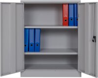 Furni24 Aktenschrank, fertig montiert, 100x80x38cm, Stahlflügeltürschrank Materialschrank, Abschließbarer Spind, Aktenschrank mit 3 Fächern, Werkzeugschrank, Mehrzweckschrank, Universalschrank, grau