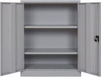 Furni24 Aktenschrank, fertig montiert, 100x80x38cm, Stahlflügeltürschrank Materialschrank, Abschließbarer Spind, Aktenschrank mit 3 Fächern, Werkzeugschrank, Mehrzweckschrank, Universalschrank, grau