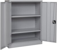 Furni24 Aktenschrank, fertig montiert, 100x80x38cm, Stahlflügeltürschrank Materialschrank, Abschließbarer Spind, Aktenschrank mit 3 Fächern, Werkzeugschrank, Mehrzweckschrank, Universalschrank, grau