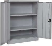 Furni24 Aktenschrank, fertig montiert, 100x80x38cm, Stahlflügeltürschrank Materialschrank, Abschließbarer Spind, Aktenschrank mit 3 Fächern, Werkzeugschrank, Mehrzweckschrank, Universalschrank, grau