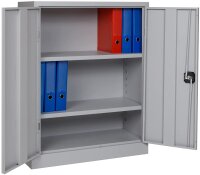 Furni24 Aktenschrank, fertig montiert, 100x80x38cm, Stahlflügeltürschrank Materialschrank, Abschließbarer Spind, Aktenschrank mit 3 Fächern, Werkzeugschrank, Mehrzweckschrank, Universalschrank, grau