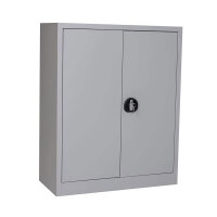 Furni24 Aktenschrank, fertig montiert, 100x80x38cm, Stahlflügeltürschrank Materialschrank, Abschließbarer Spind, Aktenschrank mit 3 Fächern, Werkzeugschrank, Mehrzweckschrank, Universalschrank, grau