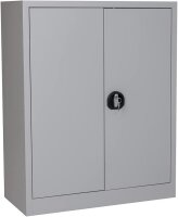 Furni24 Aktenschrank, fertig montiert, 100x80x38cm, Stahlflügeltürschrank Materialschrank, Abschließbarer Spind, Aktenschrank mit 3 Fächern, Werkzeugschrank, Mehrzweckschrank, Universalschrank, grau
