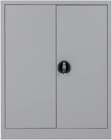 Furni24 Aktenschrank, fertig montiert, 100x80x38cm, Stahlflügeltürschrank Materialschrank, Abschließbarer Spind, Aktenschrank mit 3 Fächern, Werkzeugschrank, Mehrzweckschrank, Universalschrank, grau