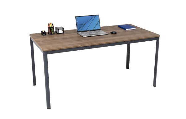 Furni24 Schreibtisch D-Profil Nova 140x70x75cm, Nussbaum, Einfache Montage, Arbeitstisch, Bürotisch, Küchentisch, Esstisch, Druckertisch Büro-Möbel Computertisch Gaming-Tisch Mehrzwecktisch