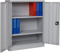 Furni24 Aktenschrank, fertig montiert, 120x92x42cm, Stahlflügeltürschrank Materialschrank, Abschließbarer Spind, Aktenschrank mit 3 Fächern, Werkzeugschrank, Mehrzweckschrank, Universalschrank, grau