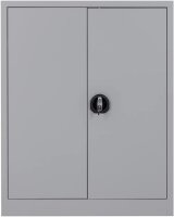 Furni24 Aktenschrank, fertig montiert, 120x92x42cm, Stahlflügeltürschrank Materialschrank, Abschließbarer Spind, Aktenschrank mit 3 Fächern, Werkzeugschrank, Mehrzweckschrank, Universalschrank, grau