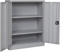 Furni24 Aktenschrank, fertig montiert, 120x92x42cm, Stahlflügeltürschrank Materialschrank, Abschließbarer Spind, Aktenschrank mit 3 Fächern, Werkzeugschrank, Mehrzweckschrank, Universalschrank, grau