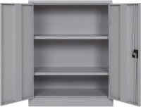 Furni24 Aktenschrank, fertig montiert, 120x92x42cm, Stahlflügeltürschrank Materialschrank, Abschließbarer Spind, Aktenschrank mit 3 Fächern, Werkzeugschrank, Mehrzweckschrank, Universalschrank, grau