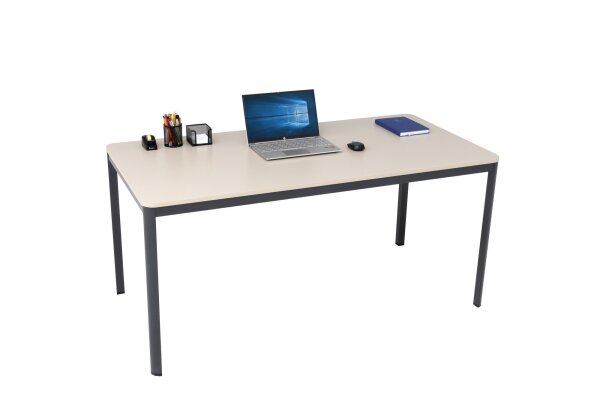 Furni24 Schreibtisch D-Profil Nova 140x70x75cm, Sandfarbe, Einfache Montage, Arbeitstisch, Bürotisch, Küchentisch,Esstisch, Druckertisch Büro-Möbel Computertisch Gaming-Tisch Mehrzwecktisch