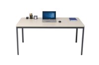 Furni24 Schreibtisch D-Profil Nova 160x80x75cm, Sandfarbe, Einfache Montage, Arbeitstisch, Bürotisch, Küchentisch,Esstisch, Druckertisch Büro-Möbel Computertisch Gaming-Tisch Mehrzwecktisch