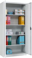 Furni24 Aktenschrank, fertig montiert, 180x80x38cm, Stahlflügeltürschrank Materialschrank, Abschließbarer Spind, Aktenschrank mit 5 Fächern, Werkzeugschrank, Mehrzweckschrank, Universalschrank, grau