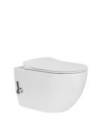 Furni24 Spülrandloses Wand-WC mit Toilettendeckel, mit Hygienedusche, weiß